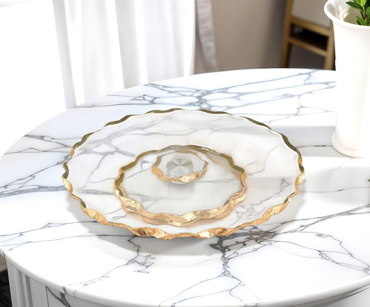 13" Clear and Gold Round Glass Hand Finished Lazy Susan-0