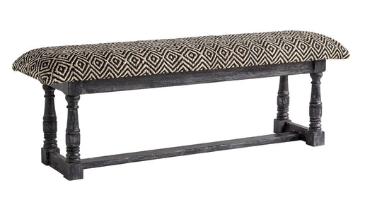 56" Black and White and Gray Upholstered Cotton Blend Trellis Bench-1