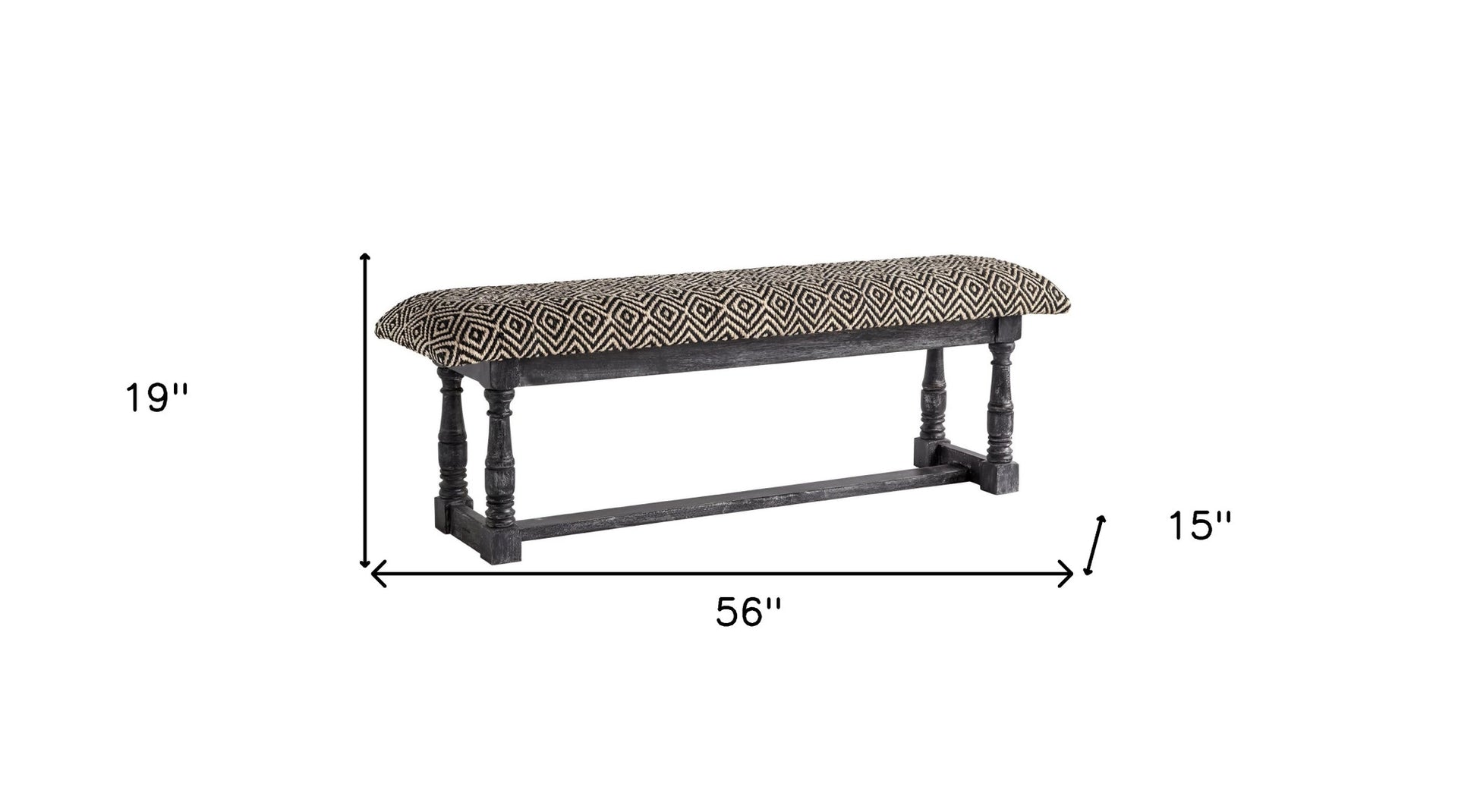 56" Black and White and Gray Upholstered Cotton Blend Trellis Bench-5