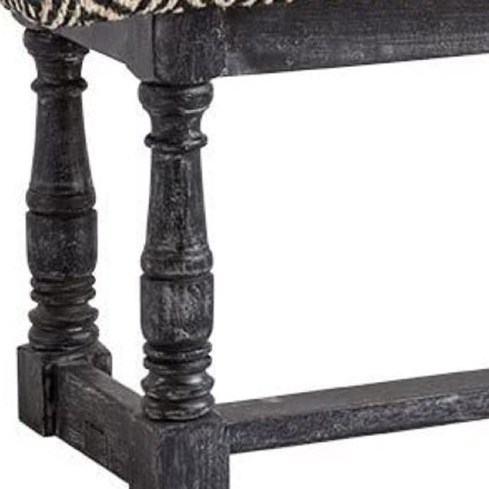 56" Black and White and Gray Upholstered Cotton Blend Trellis Bench-3