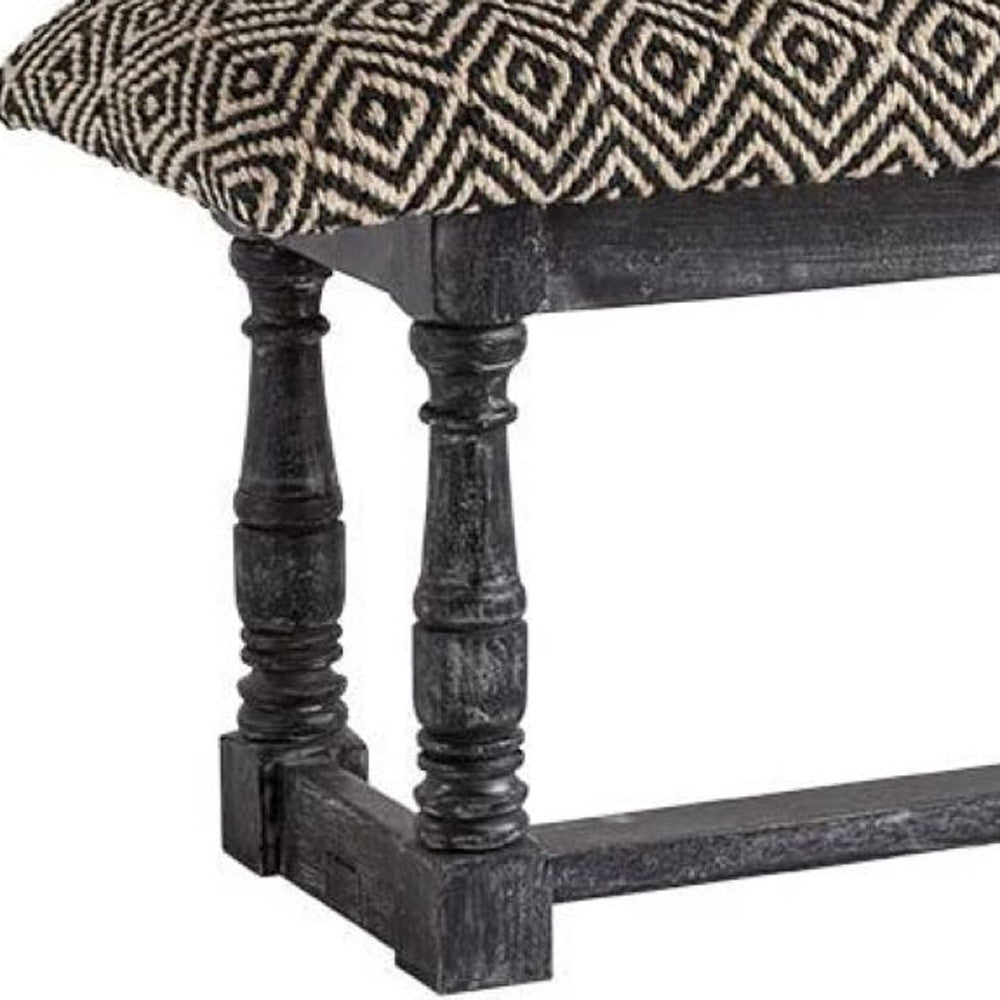 56" Black and White and Gray Upholstered Cotton Blend Trellis Bench-4