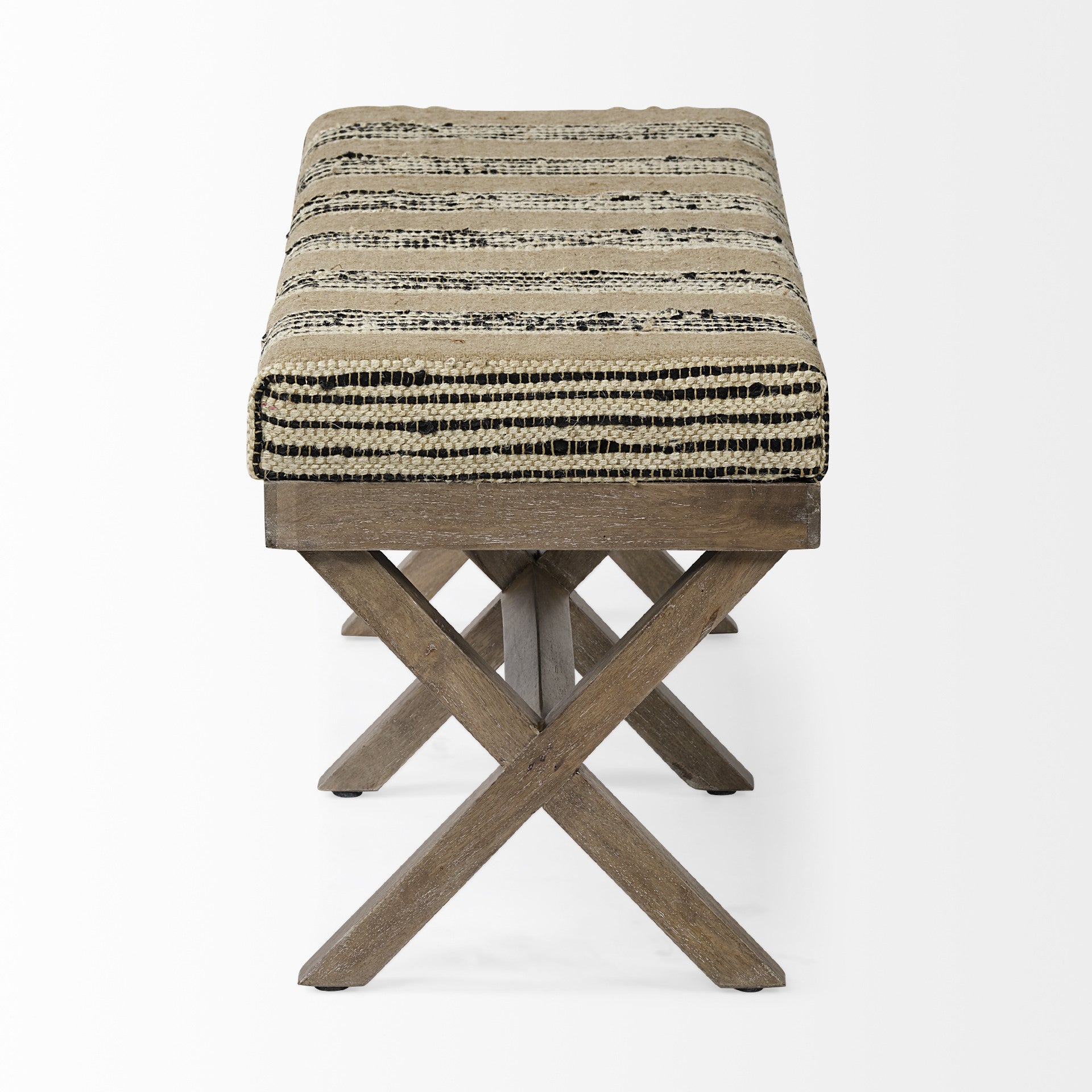 16" Beige And Brown Upholstered Cotton Blend Bench-3