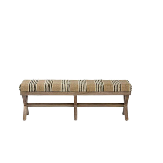 16" Beige And Brown Upholstered Cotton Blend Bench-0
