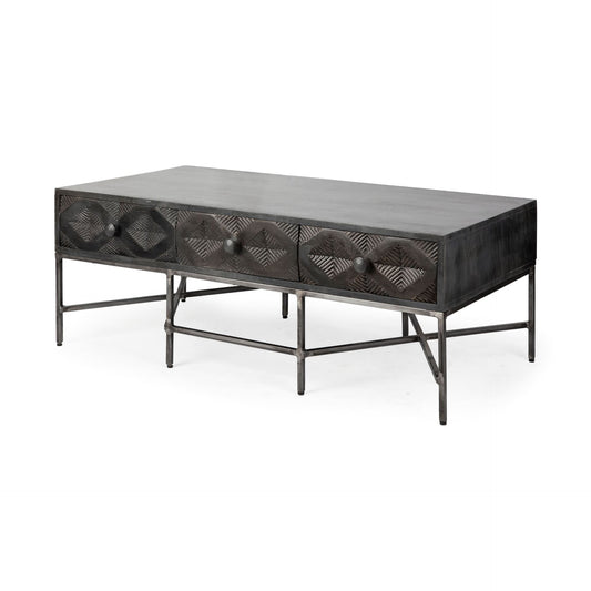 24" Brown Wood Coffee Table With Three Drawers-1