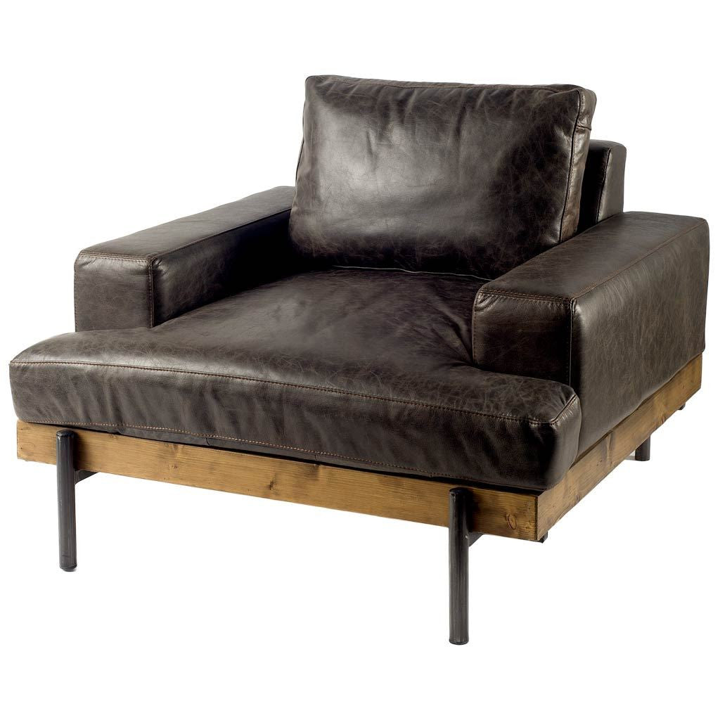 41" Black Faux Leather Distressed Club Chair-0