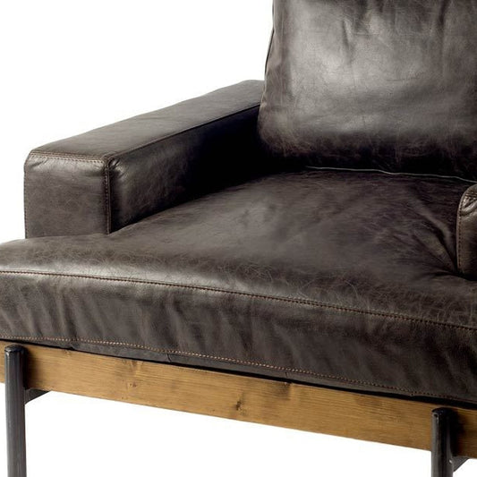 41" Black Faux Leather Distressed Club Chair-1