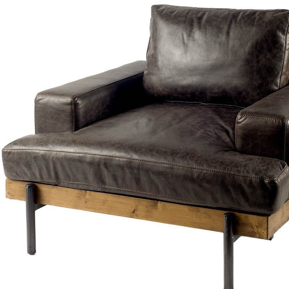 41" Black Faux Leather Distressed Club Chair-2