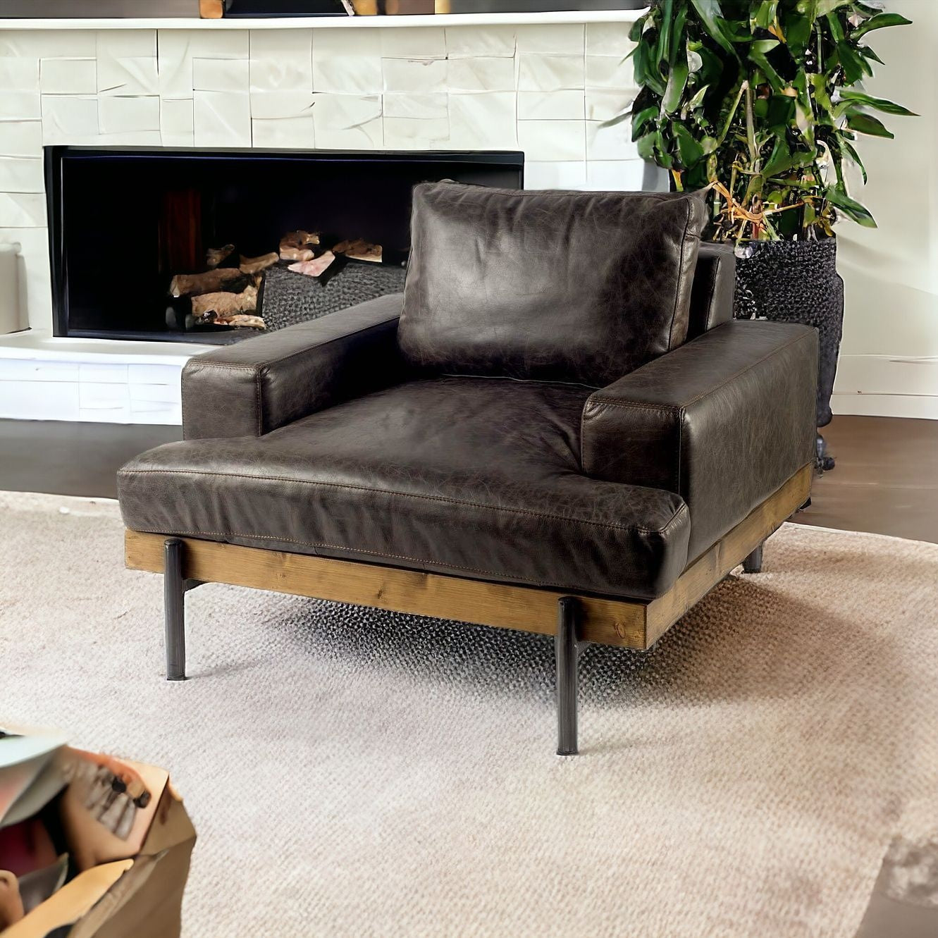 41" Black Faux Leather Distressed Club Chair-7