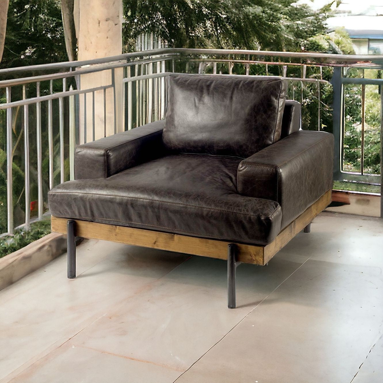 41" Black Faux Leather Distressed Club Chair-8
