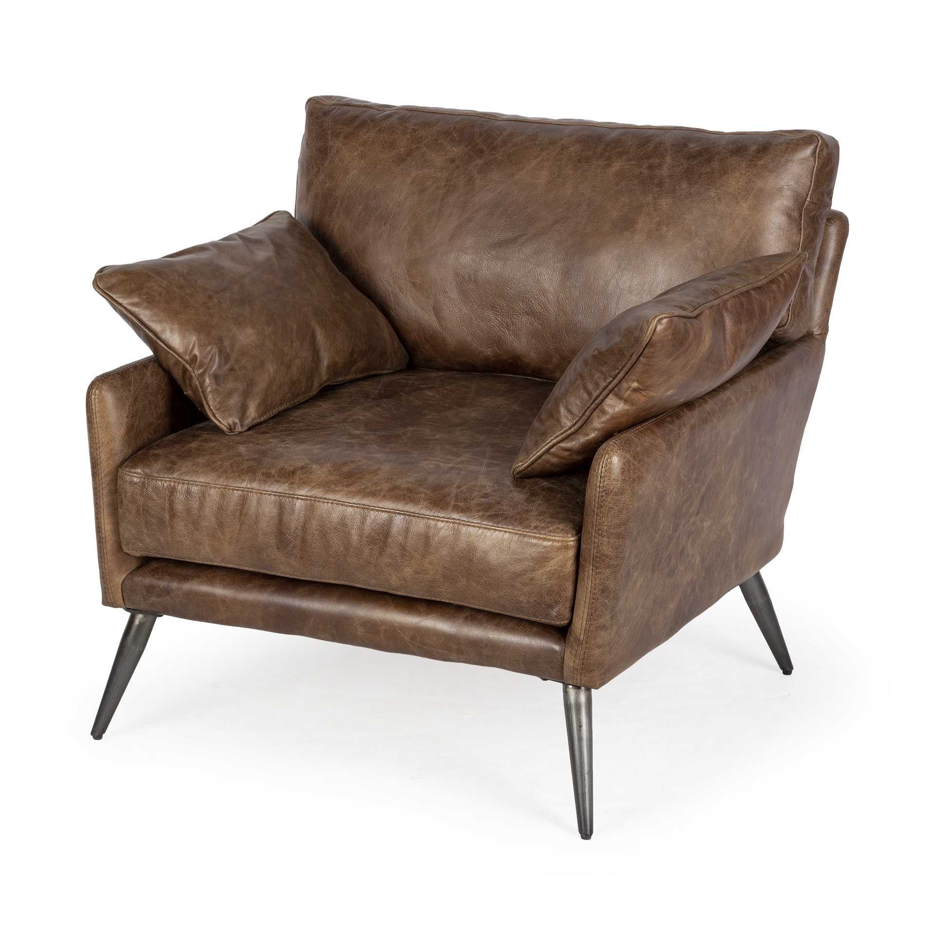 33" Brown And Silver Faux Leather Distressed Arm Chair-2