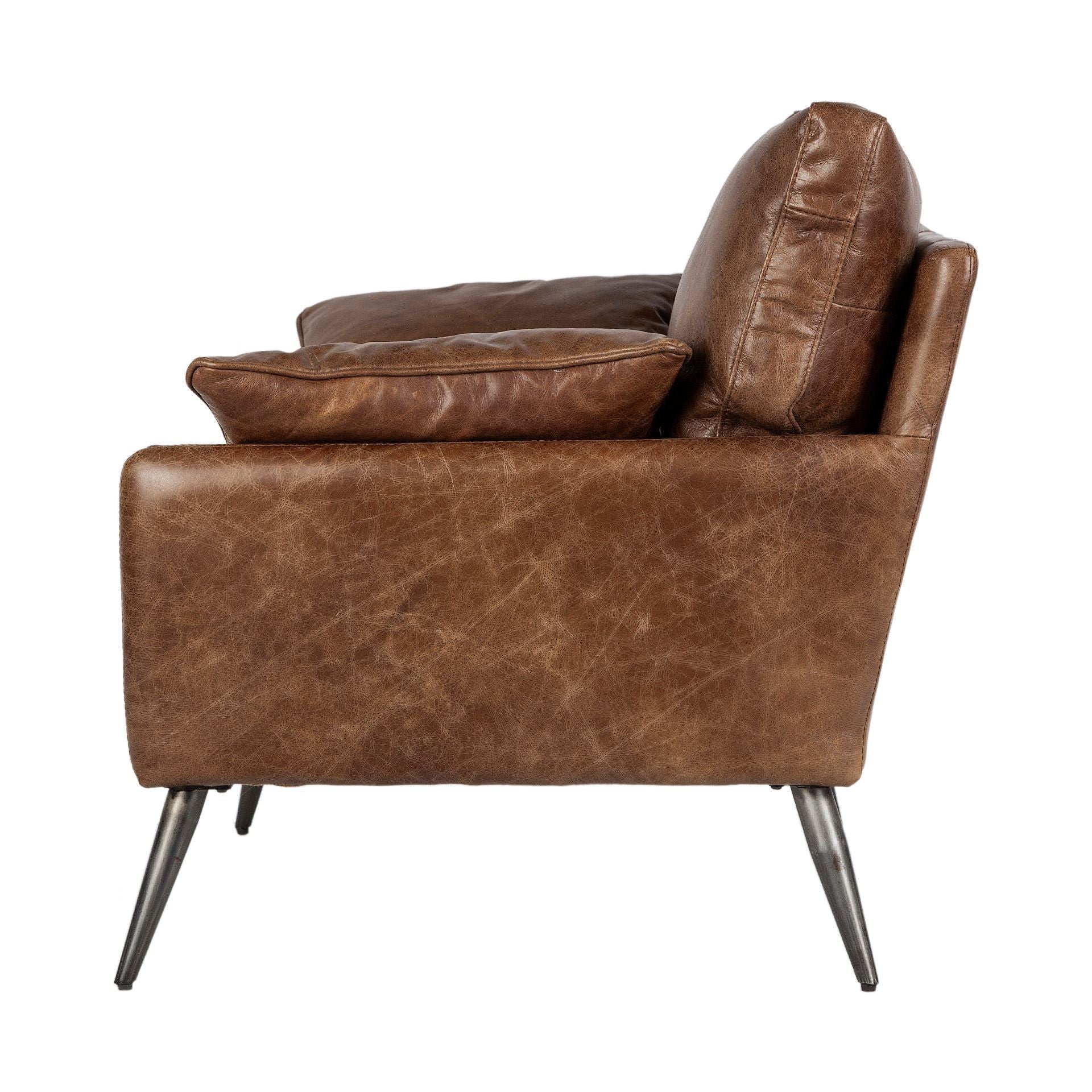 33" Brown And Silver Faux Leather Distressed Arm Chair-3