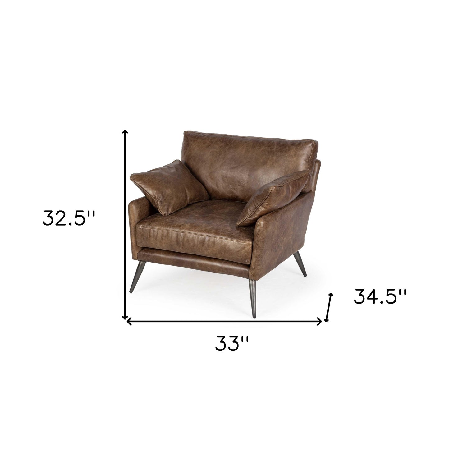 33" Brown And Silver Faux Leather Distressed Arm Chair-5