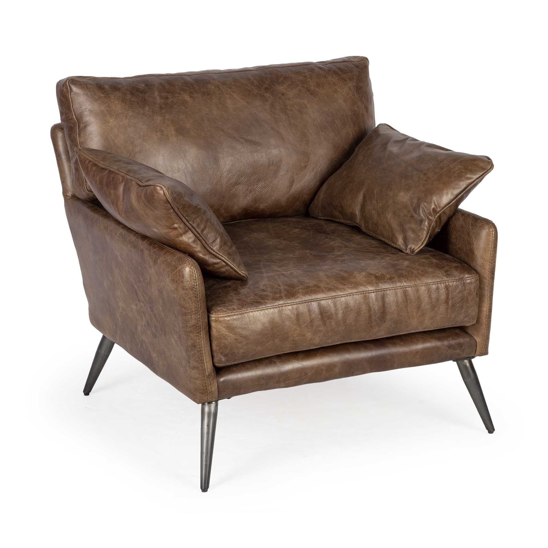 33" Brown And Silver Faux Leather Distressed Arm Chair-4