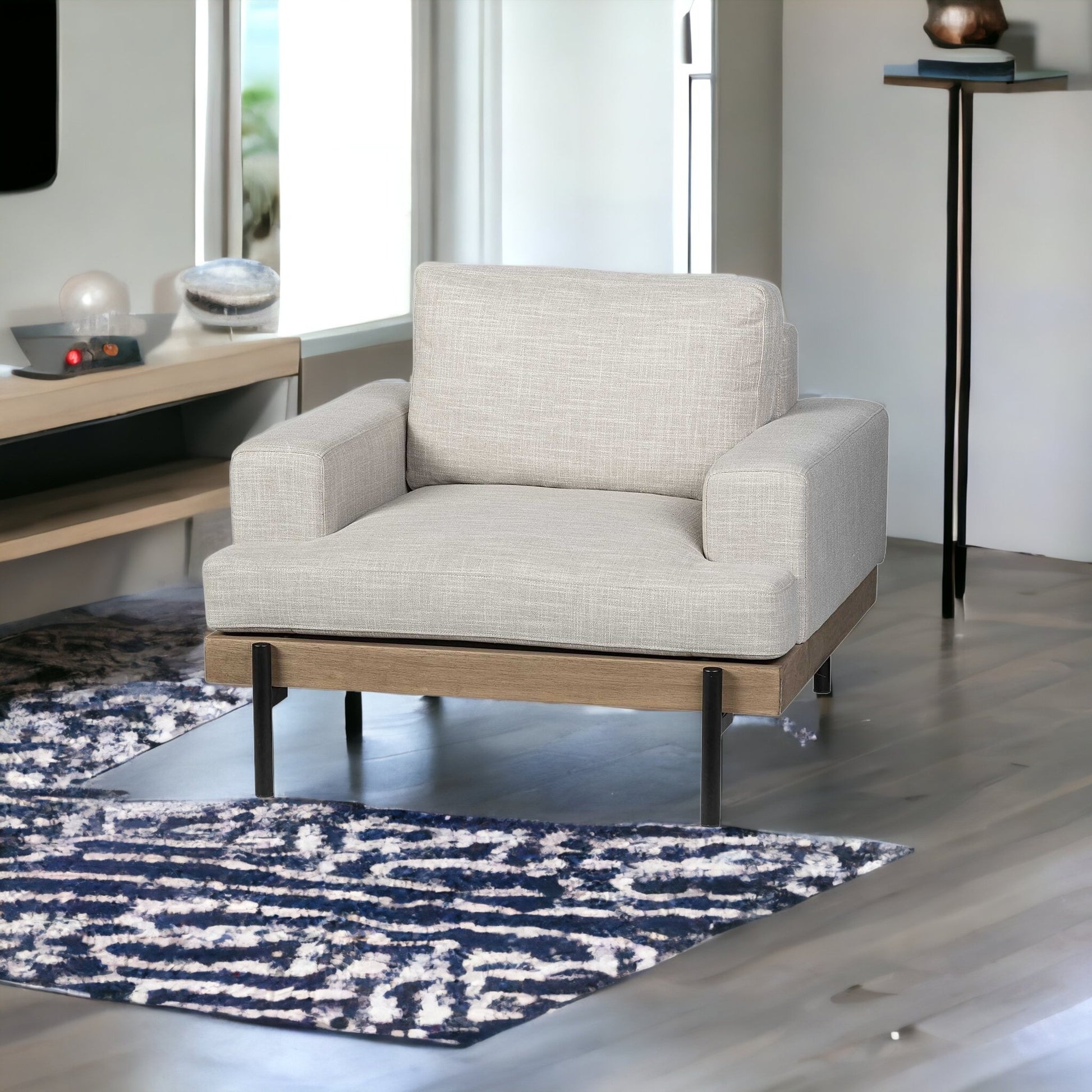 41" Cream and Black Fabric Arm Chair-3