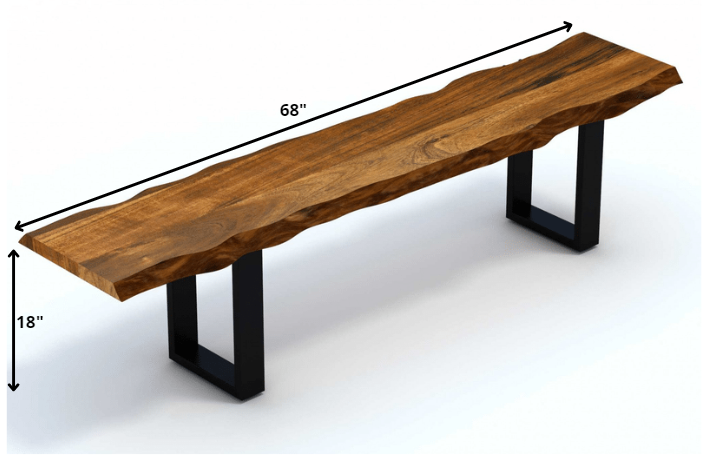 68" Brown and Black Live Edge Solid Wood Dining Bench-6