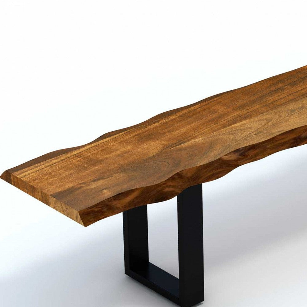 68" Brown and Black Live Edge Solid Wood Dining Bench-4