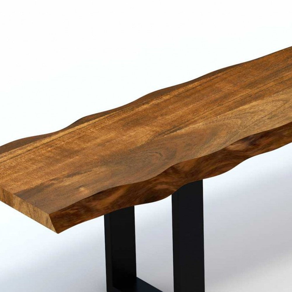 68" Brown and Black Live Edge Solid Wood Dining Bench-5