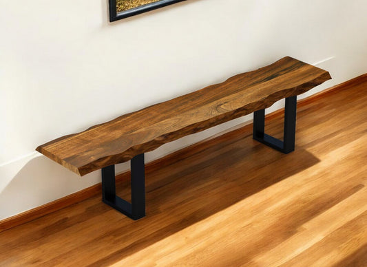68" Brown and Black Live Edge Solid Wood Dining Bench-0