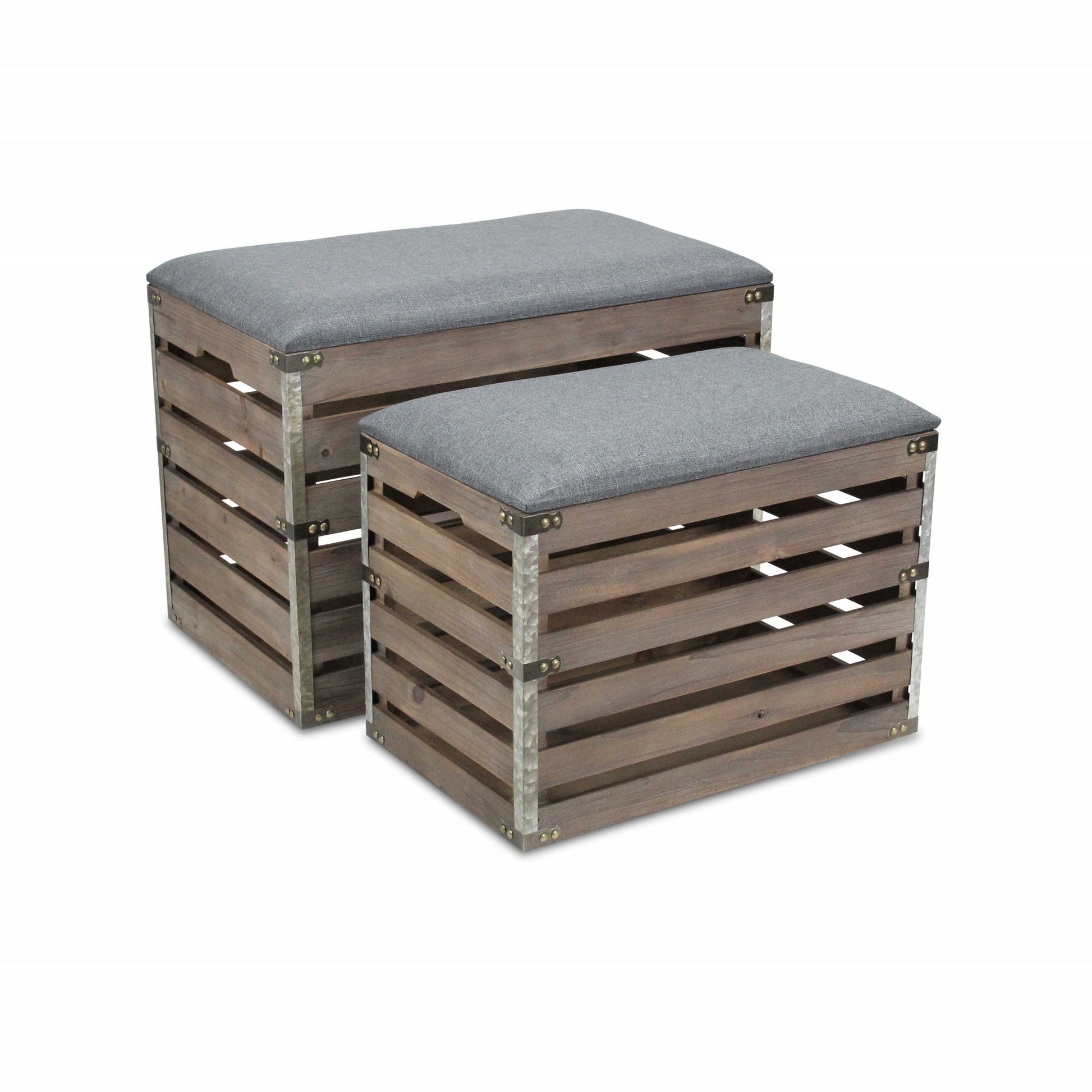 24" Gray and Brown Linen Upholstered Storage Bench with Flip Top-0