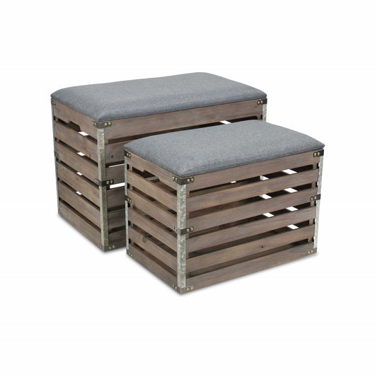 24" Gray and Brown Linen Upholstered Storage Bench with Flip Top-0