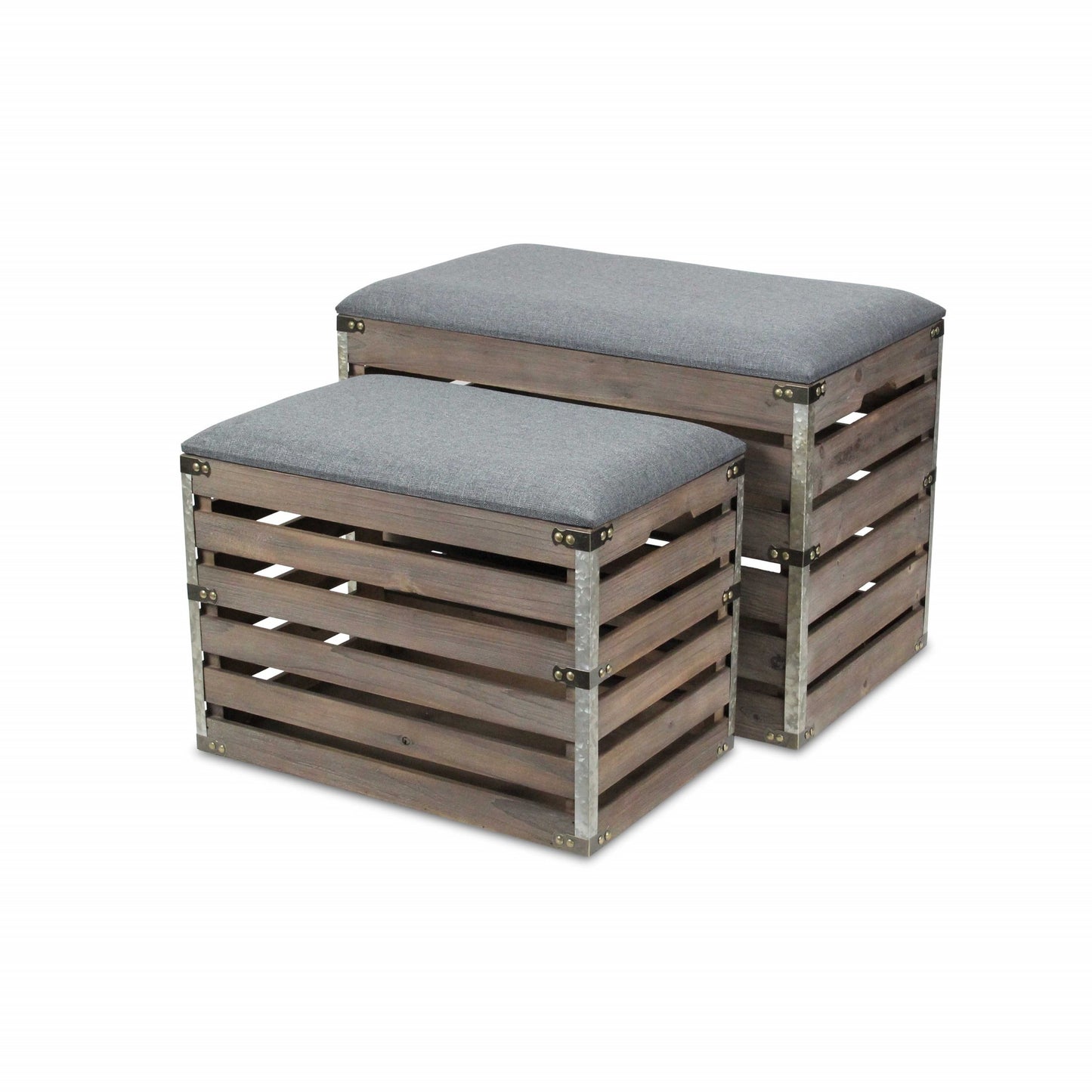24" Gray and Brown Linen Upholstered Storage Bench with Flip Top-2