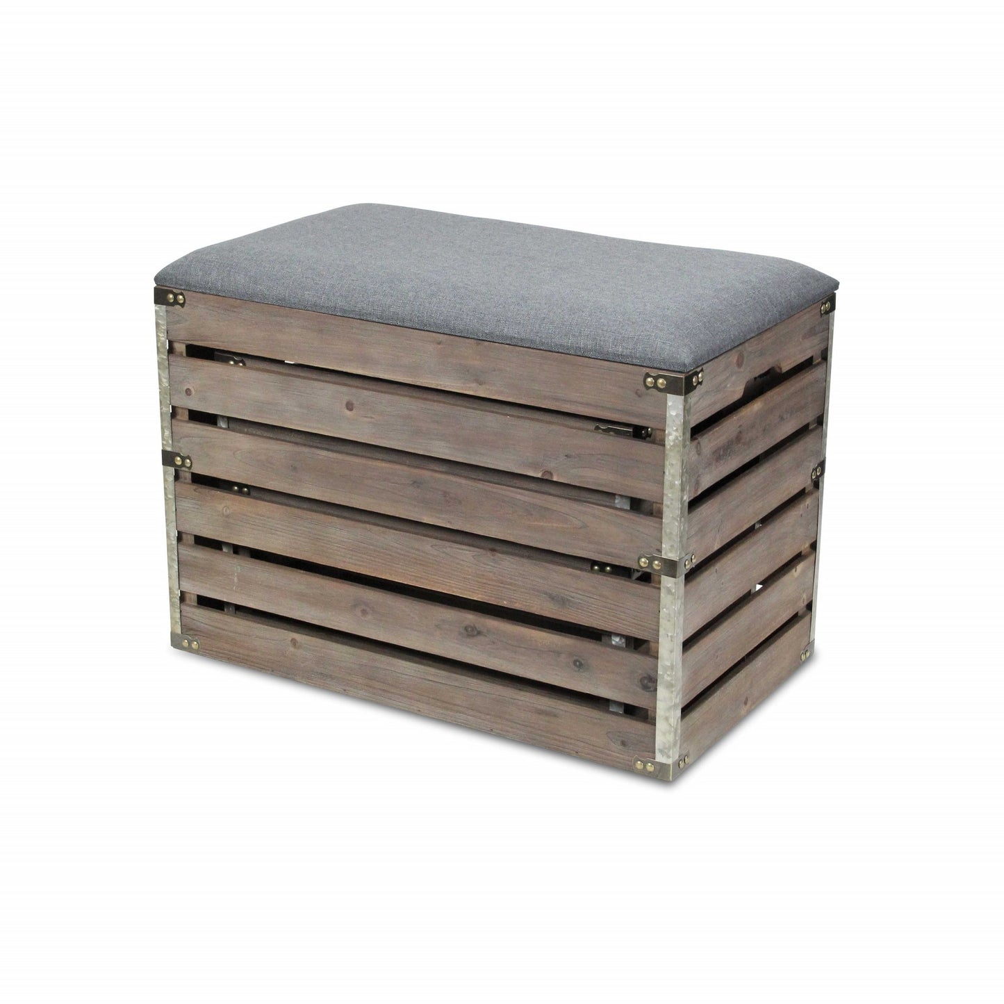 24" Gray and Brown Linen Upholstered Storage Bench with Flip Top-5