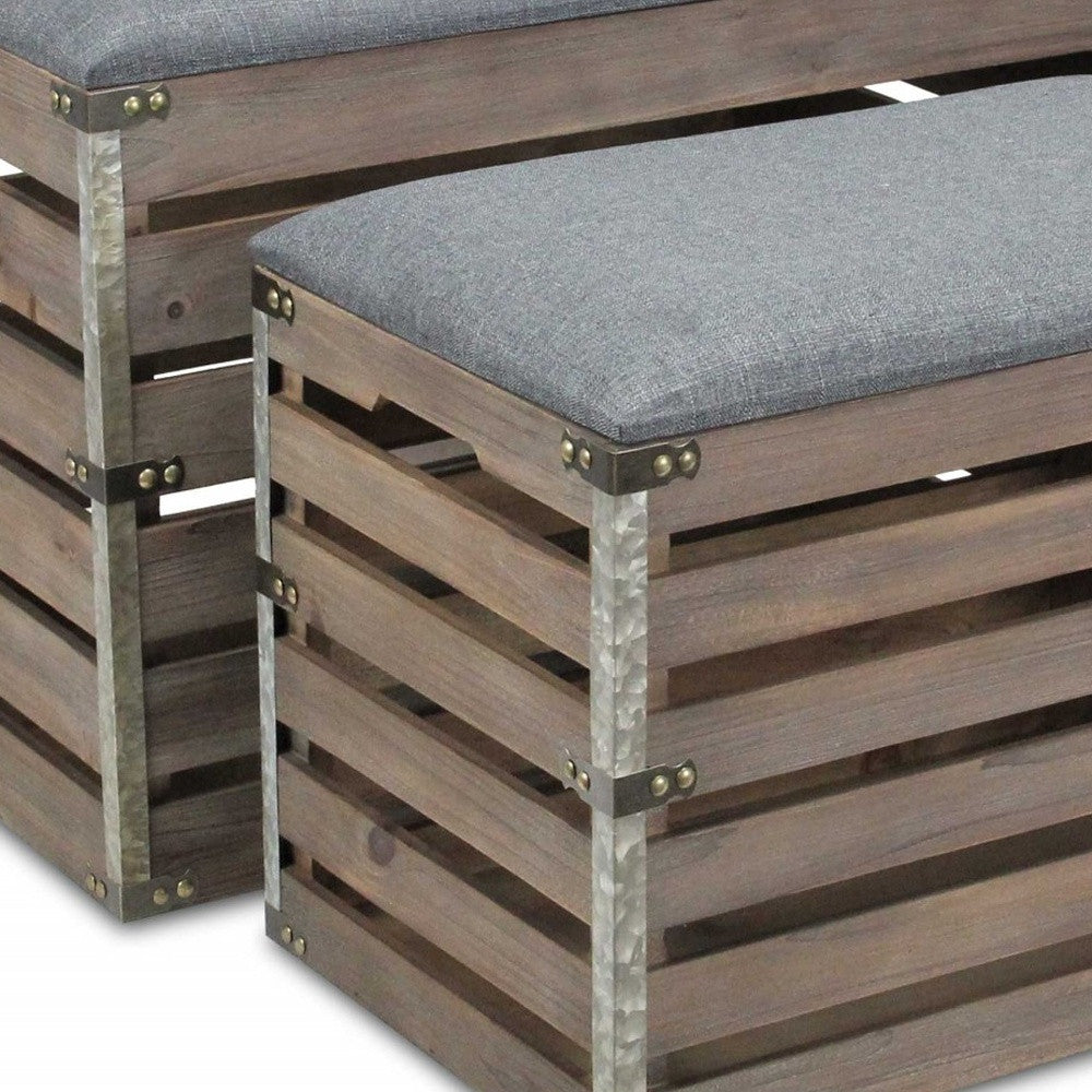 24" Gray and Brown Linen Upholstered Storage Bench with Flip Top-6