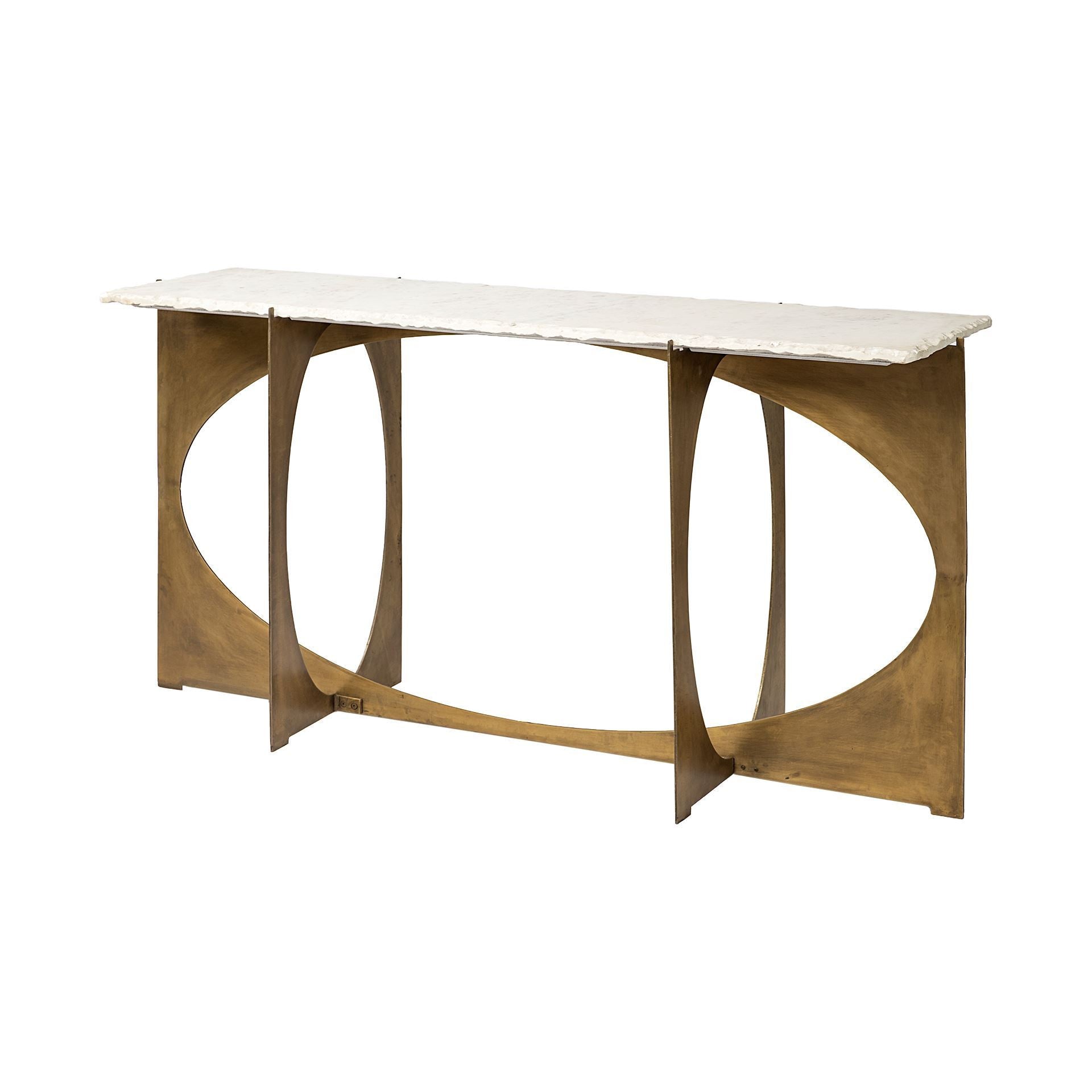 59" White and Gold Genuine Marble and Metal Geo Base Console Table-1