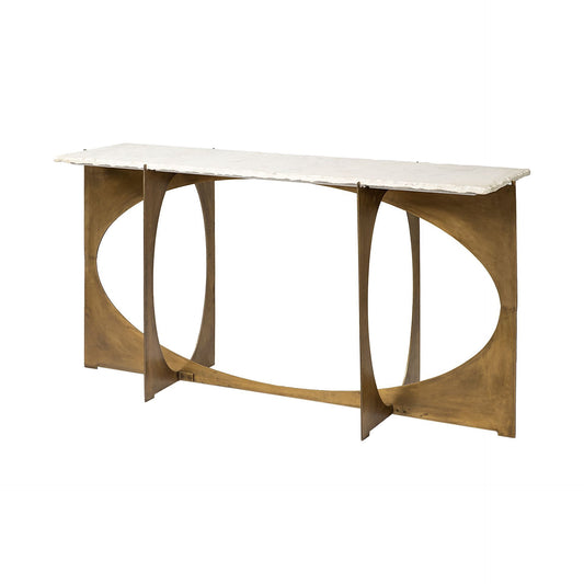59" White and Gold Genuine Marble and Metal Geo Base Console Table-1