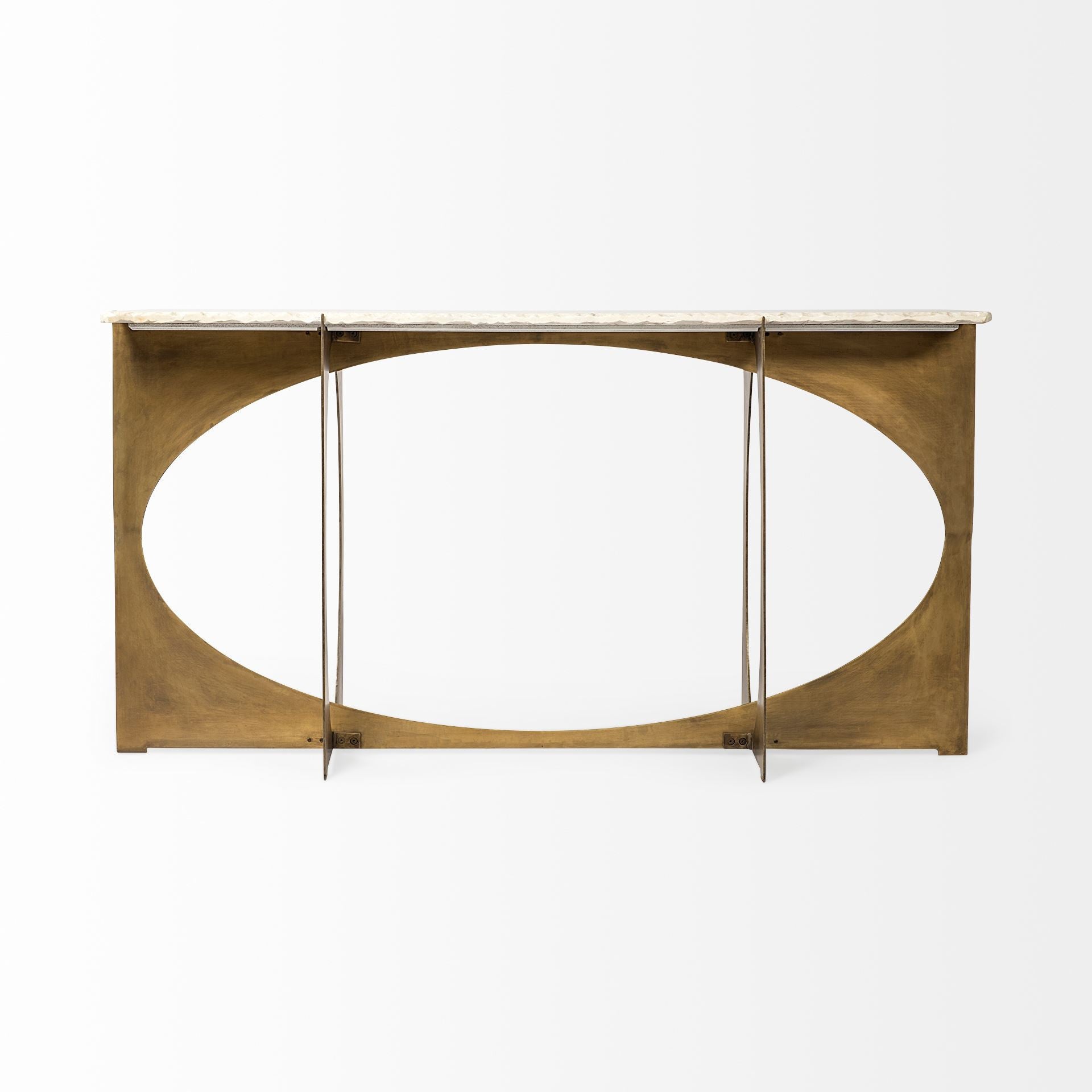 59" White and Gold Genuine Marble and Metal Geo Base Console Table-2