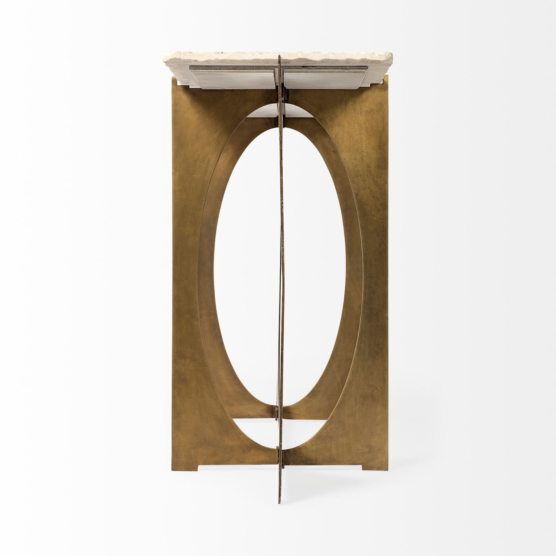 59" White and Gold Genuine Marble and Metal Geo Base Console Table-5