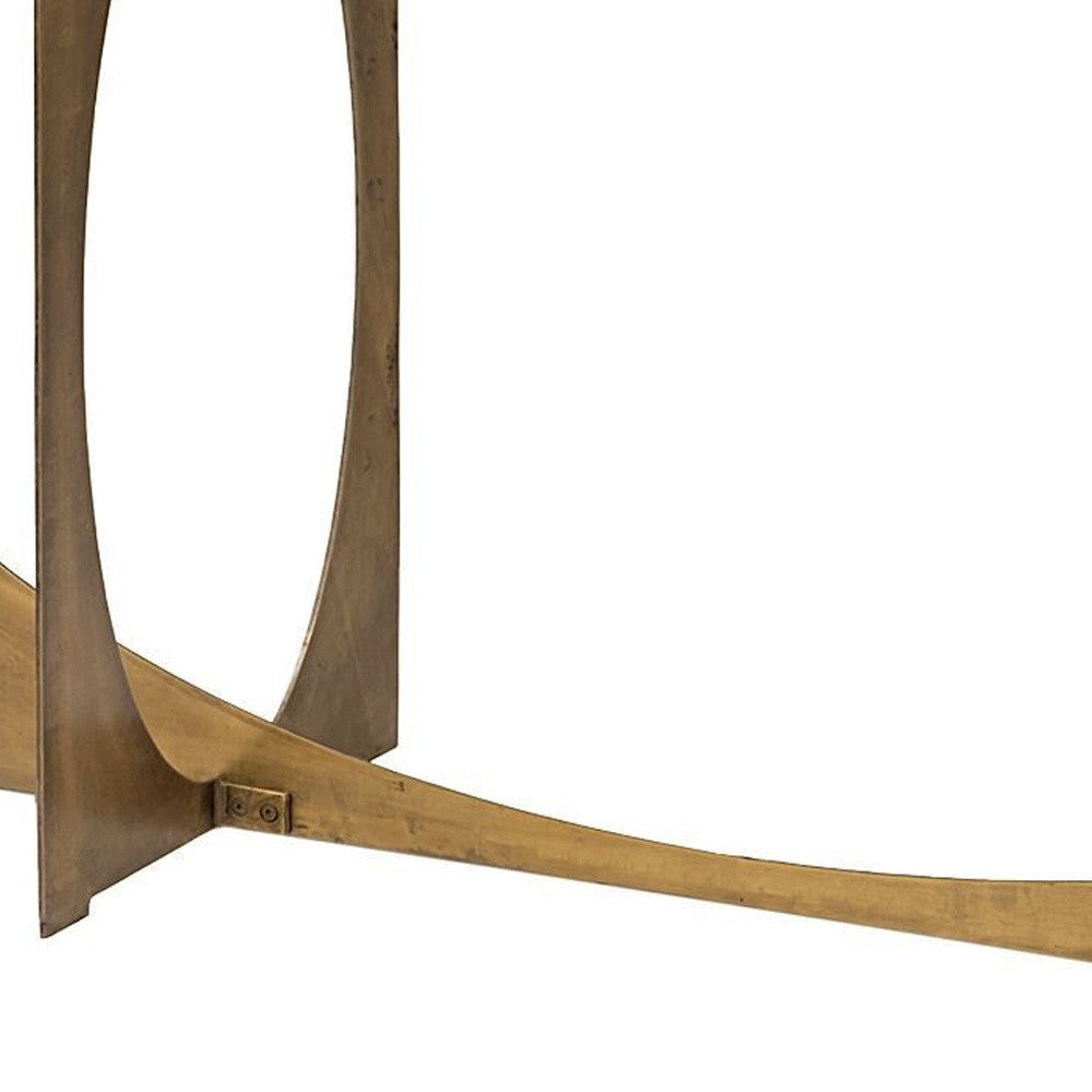 59" White and Gold Genuine Marble and Metal Geo Base Console Table-7