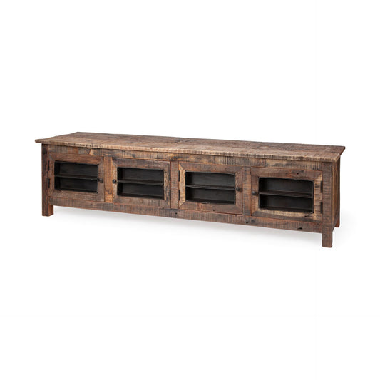 76" Brown Distressed Reclaimed Wood Enclosed Storage TV Stand-1