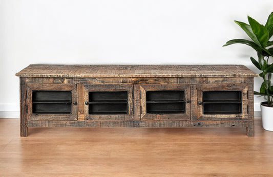 76" Brown Distressed Reclaimed Wood Enclosed Storage TV Stand-0