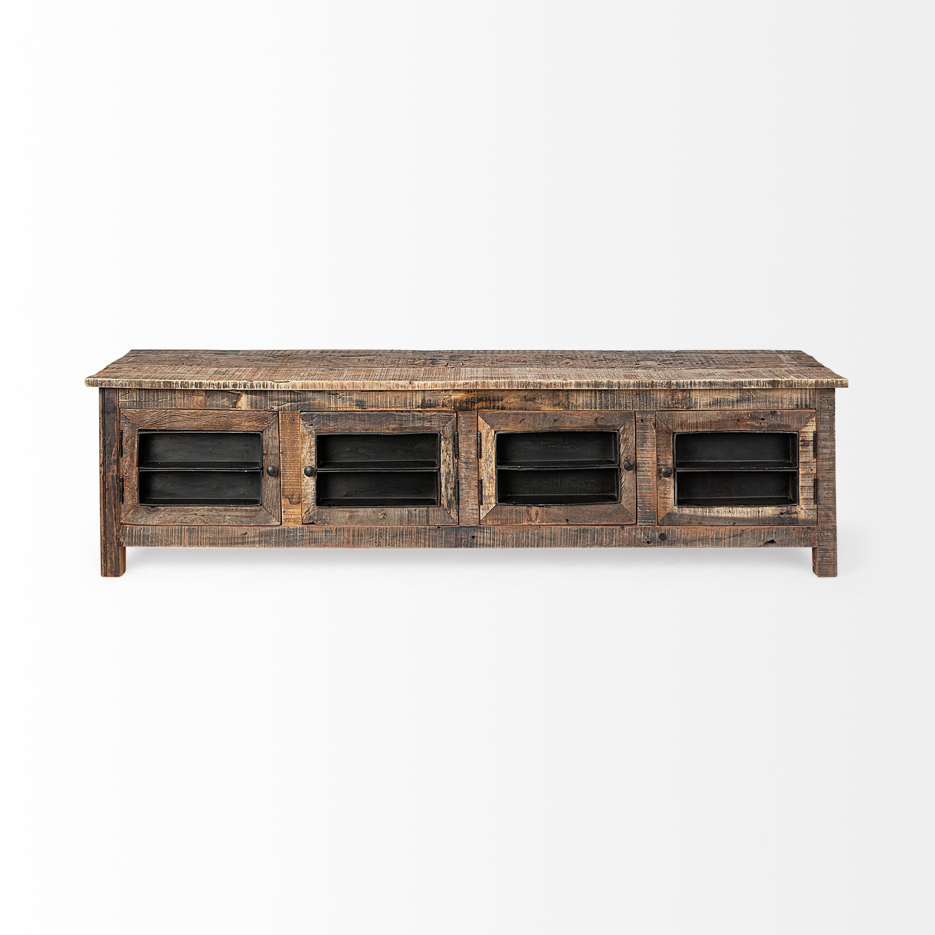 76" Brown Distressed Reclaimed Wood Enclosed Storage TV Stand-2