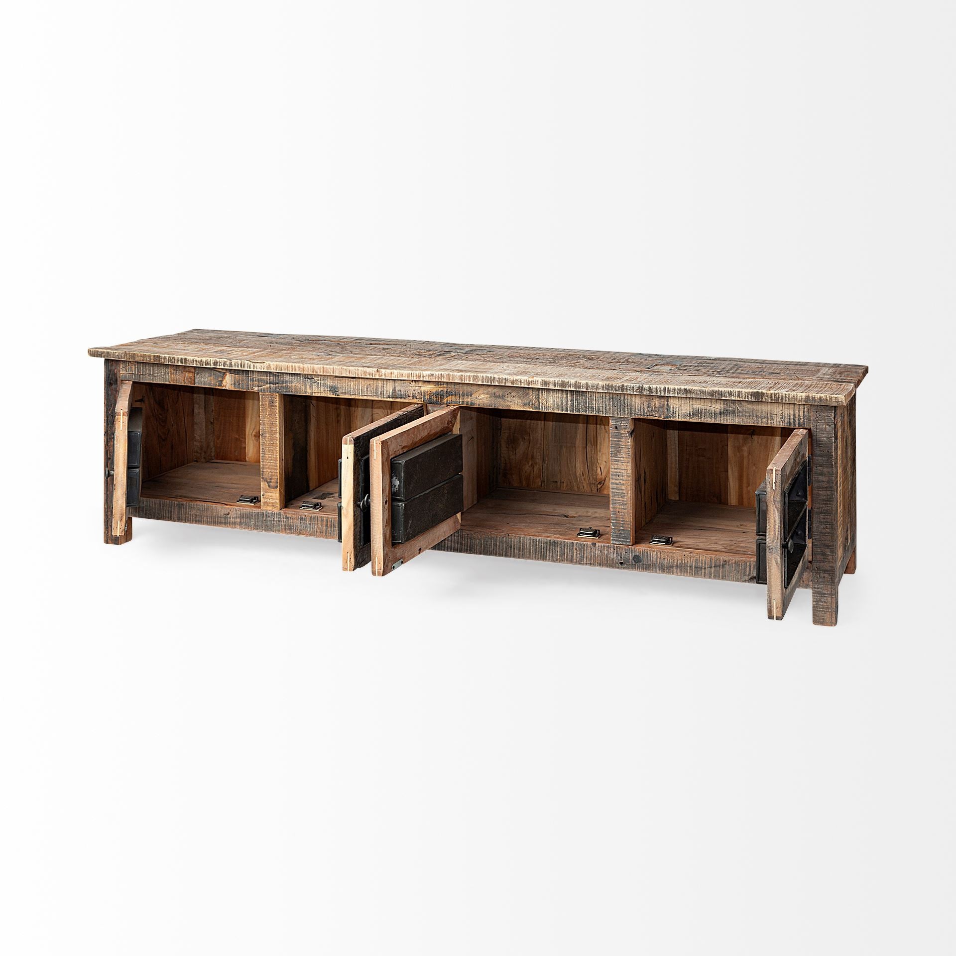 76" Brown Distressed Reclaimed Wood Enclosed Storage TV Stand-3