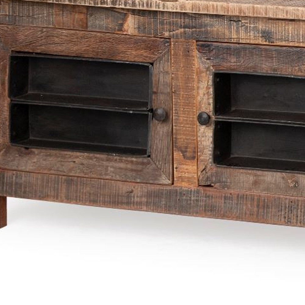 76" Brown Distressed Reclaimed Wood Enclosed Storage TV Stand-5