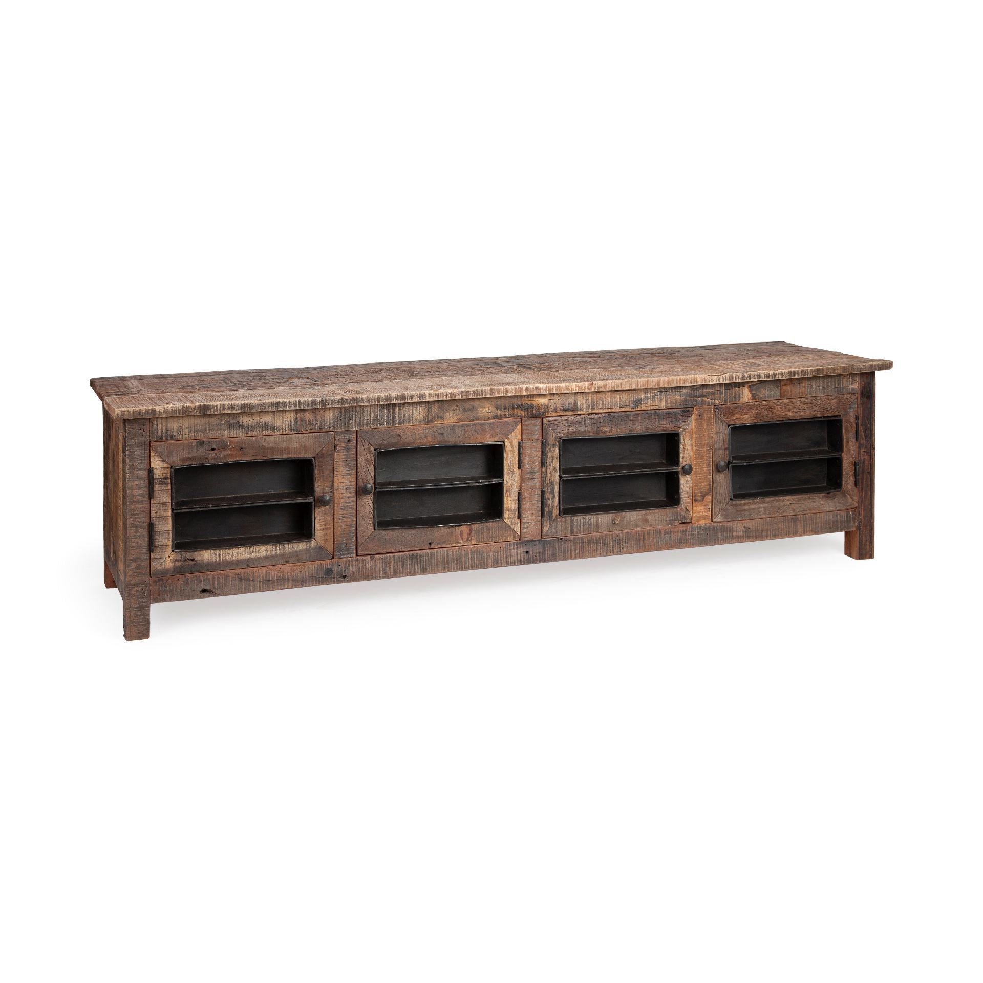 76" Brown Distressed Reclaimed Wood Enclosed Storage TV Stand-4