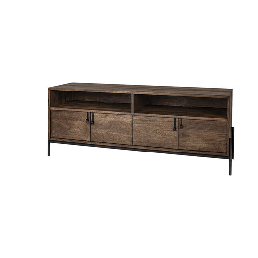 62" Brown and Black Solid Wood Cabinet Enclosed Storage TV Stand-1