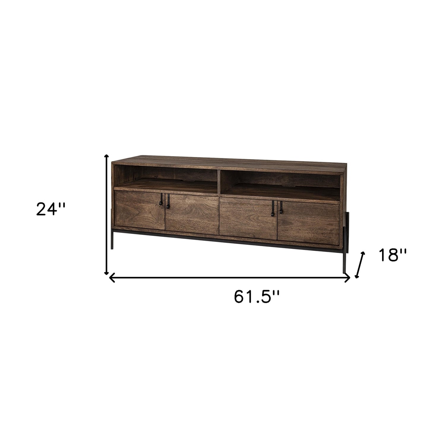 62" Brown and Black Solid Wood Cabinet Enclosed Storage TV Stand-8