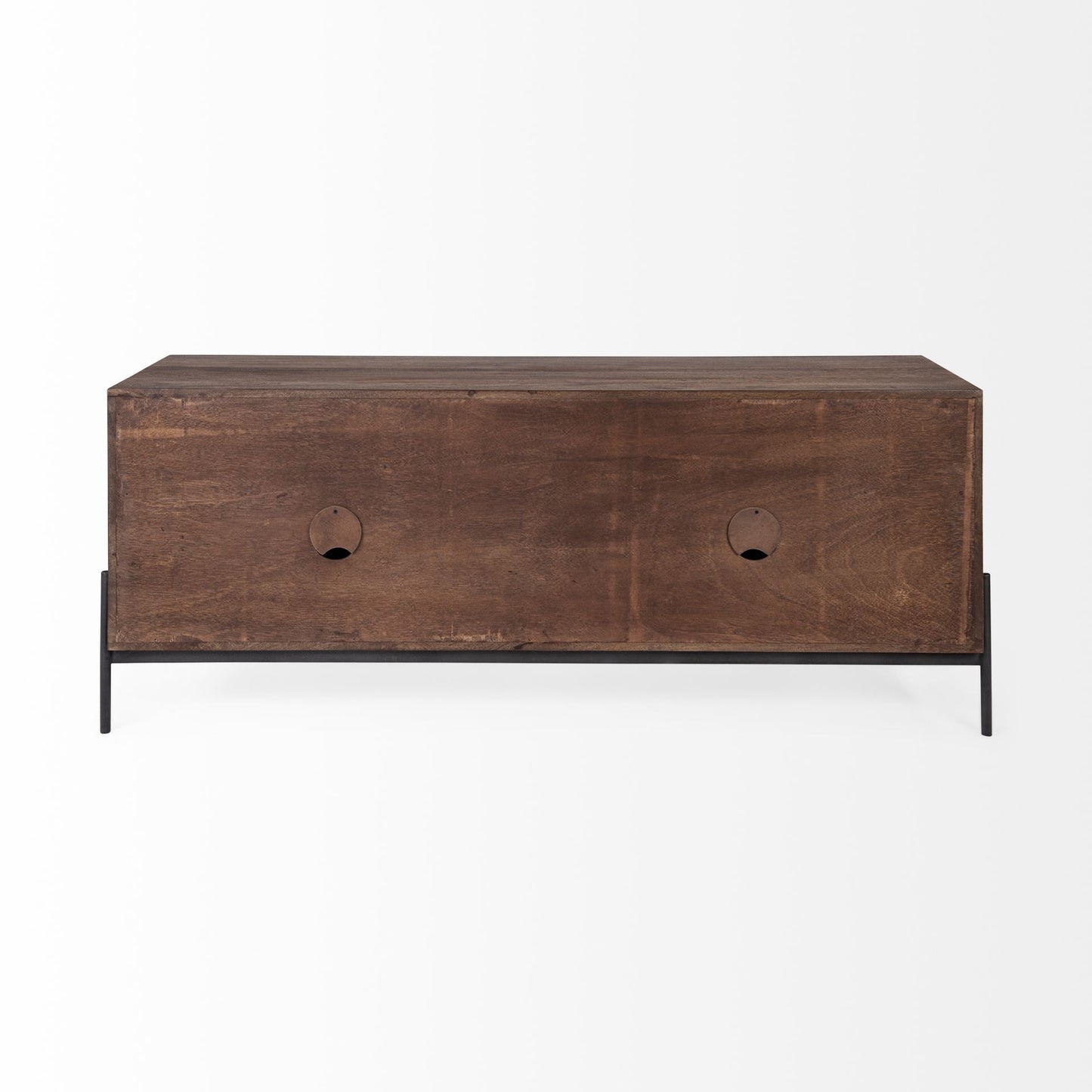62" Brown and Black Solid Wood Cabinet Enclosed Storage TV Stand-3