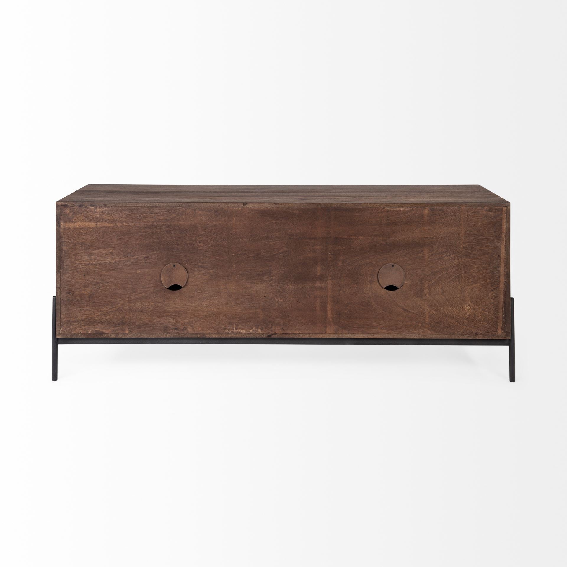 62" Brown and Black Solid Wood Cabinet Enclosed Storage TV Stand-3
