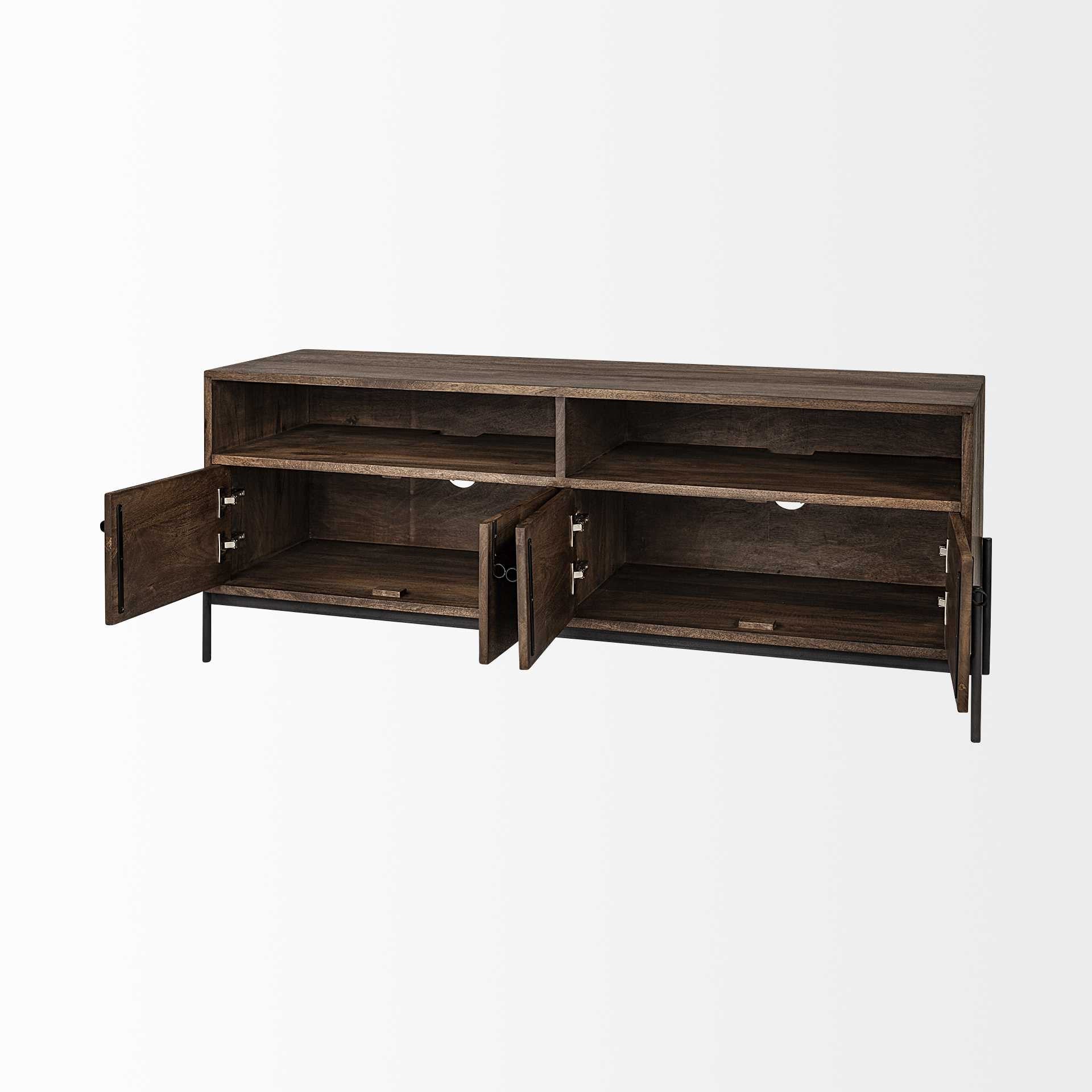 62" Brown and Black Solid Wood Cabinet Enclosed Storage TV Stand-4