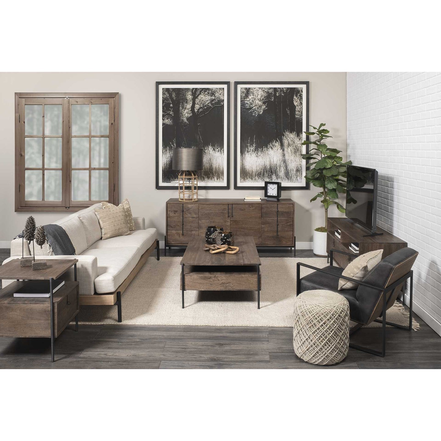 62" Brown and Black Solid Wood Cabinet Enclosed Storage TV Stand-7