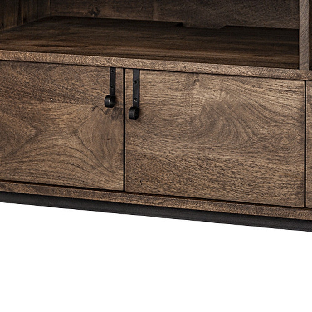 62" Brown and Black Solid Wood Cabinet Enclosed Storage TV Stand-6