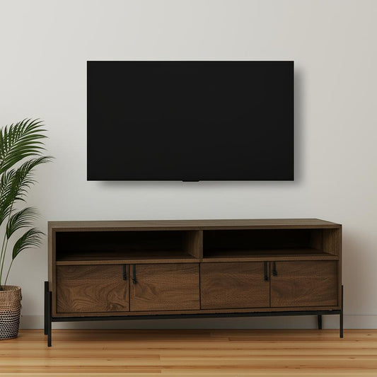 62" Brown and Black Solid Wood Cabinet Enclosed Storage TV Stand-0