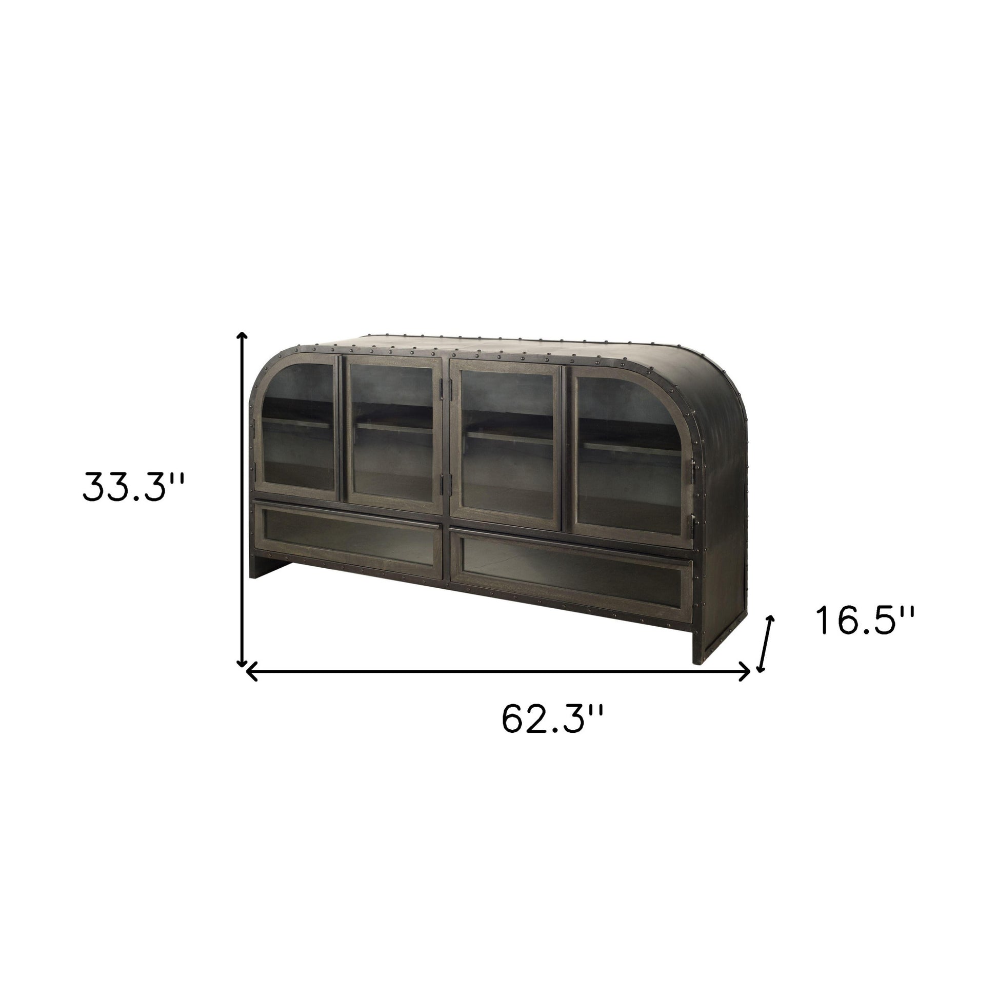 62" Dark Brown Iron Two Drawer Sideboard with Four Glass Doors-7