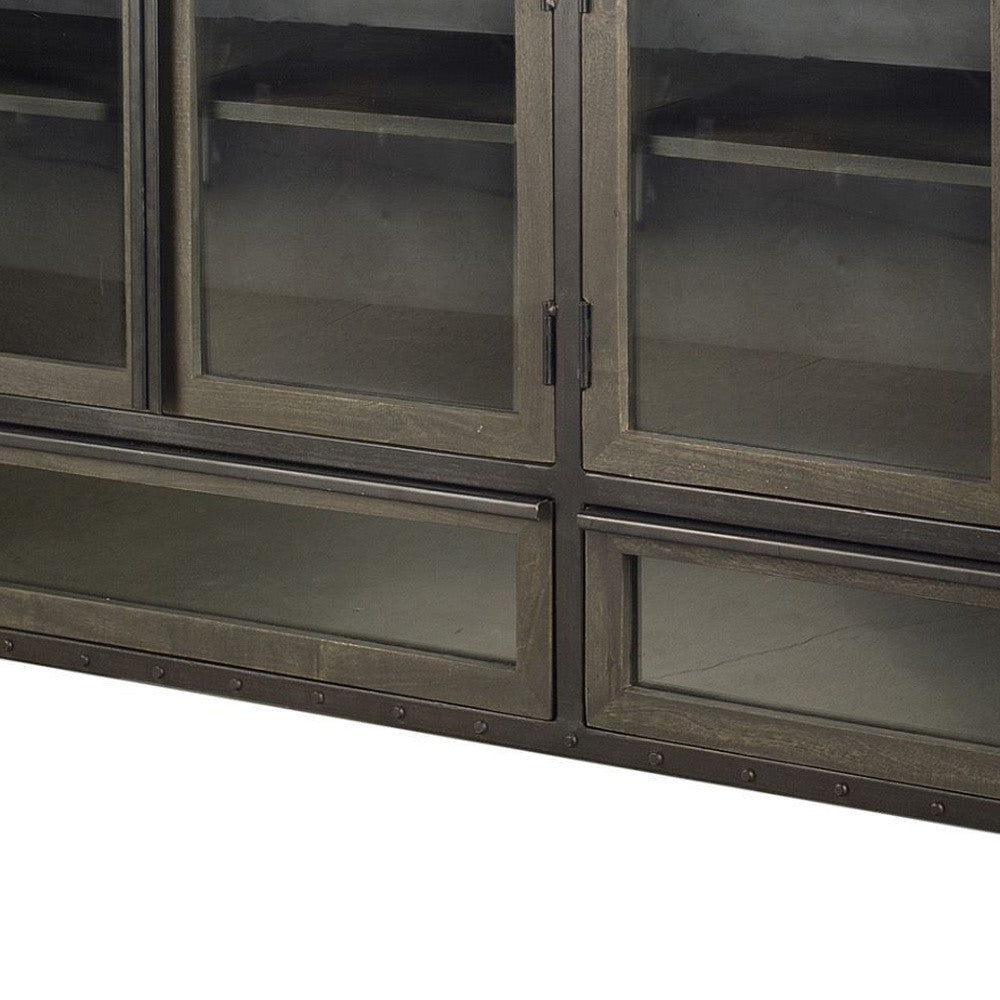 62" Dark Brown Iron Two Drawer Sideboard with Four Glass Doors-3