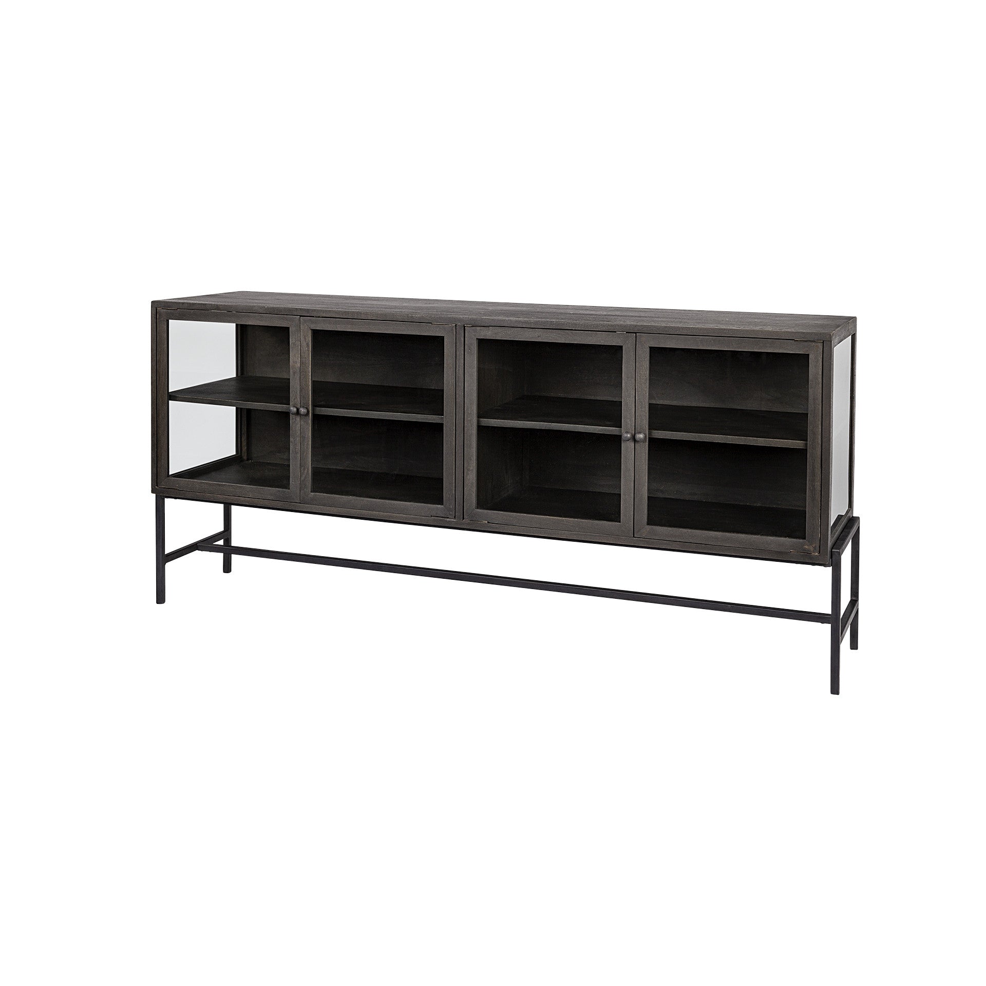 70" Black Solid Wood Sideboard with Four Glass Doors-2