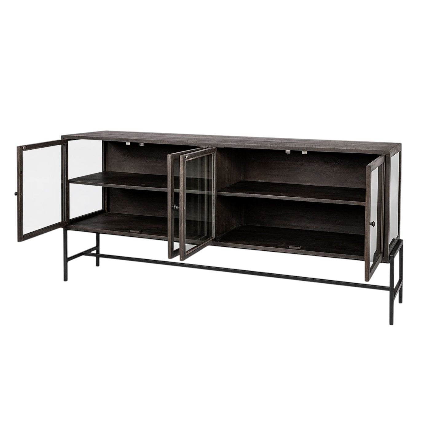 70" Black Solid Wood Sideboard with Four Glass Doors-5